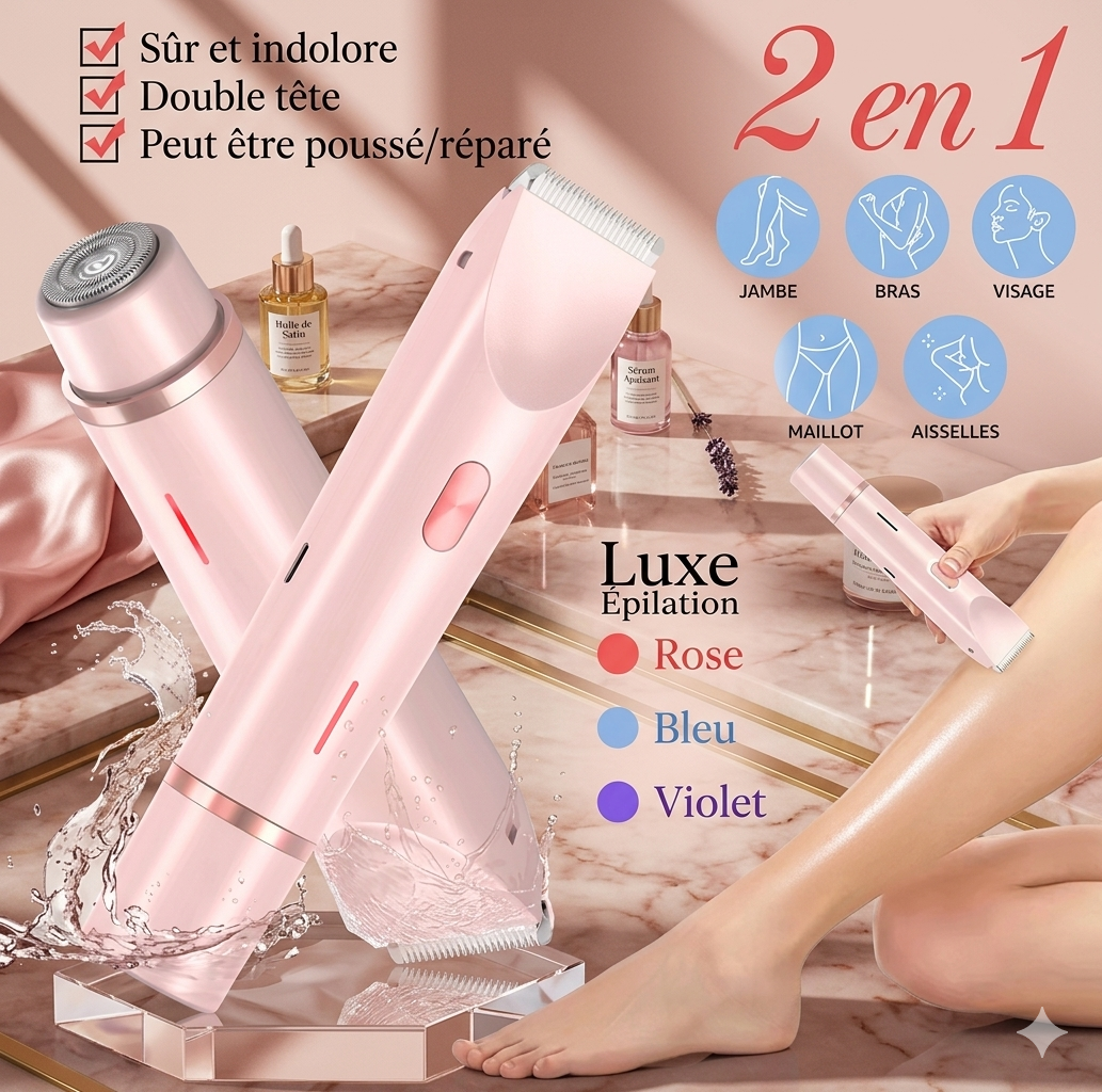 Rasoir Électrique Femme 2-en-1 Étanche IPX7